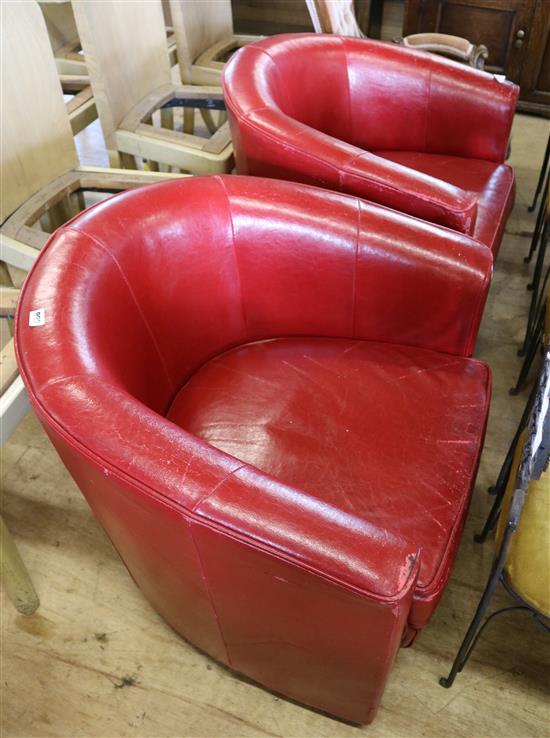 Pair red leather tub chairs
